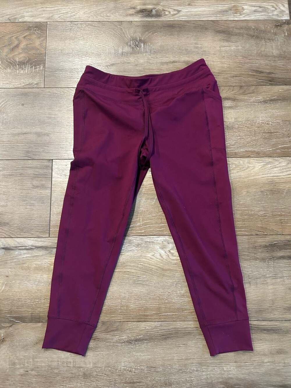 DSG Women's Burgundy Purple Drawstring Cuffed Pocket Jogger Pants Size L